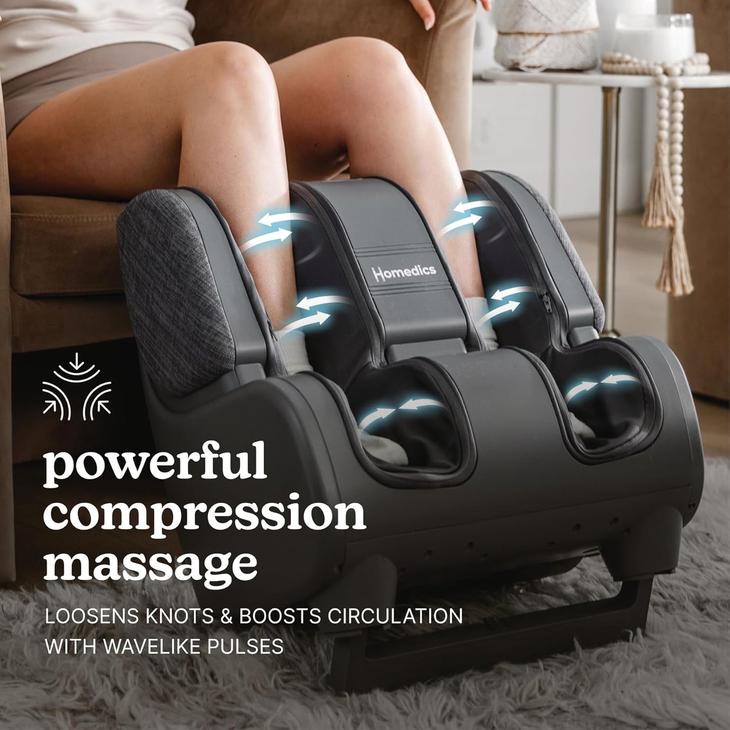 Homedics Deluxe Foot Massager & Calf Massager, Rolling & Compression Massage, Adjustable Tilt, Washable Liners, 4 Programs, 3 Intensity for Muscle Relief and Post-Workout Recovery