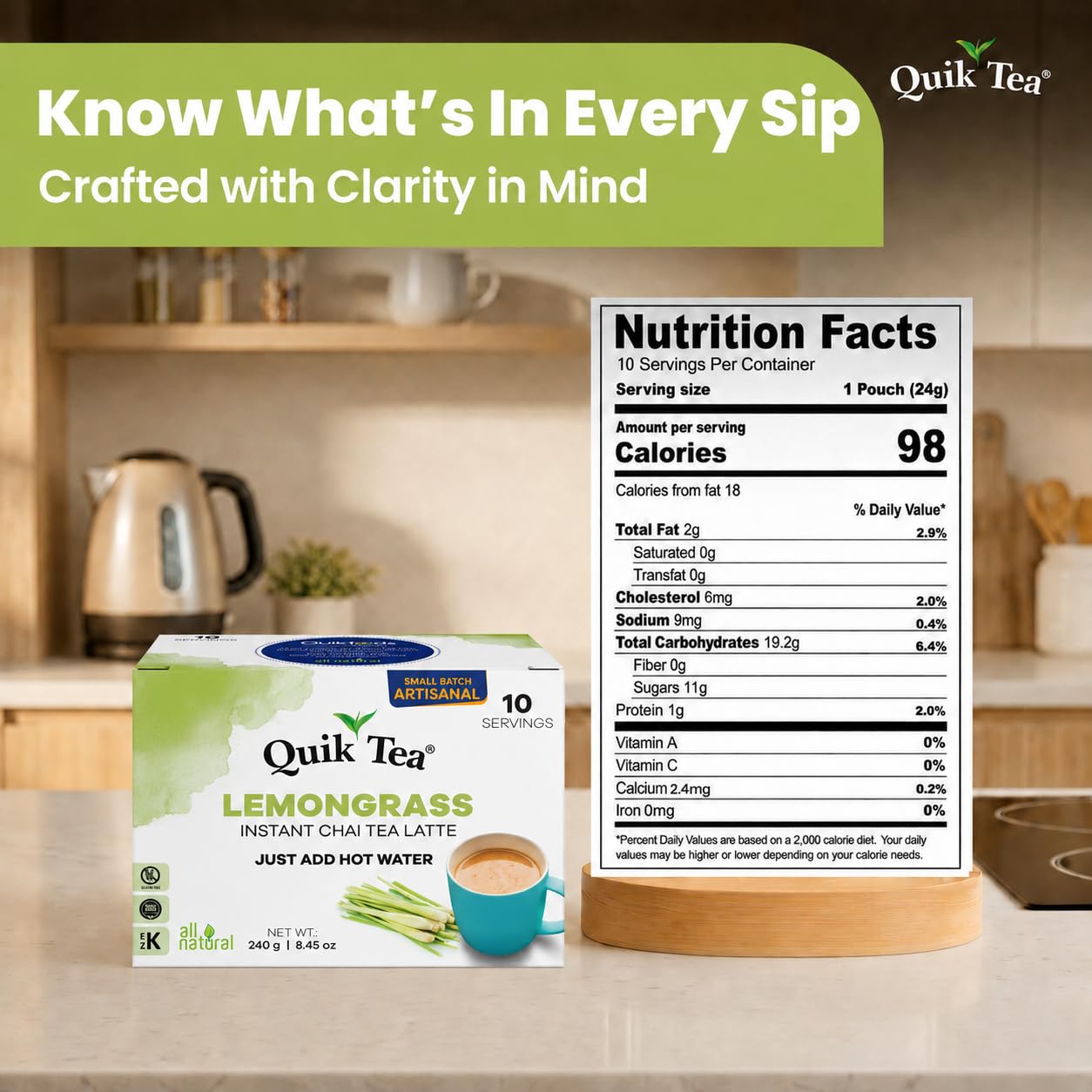 QuikTea Instant Chai Tea Latte Mix, Saffron Masala, 10 Sachets