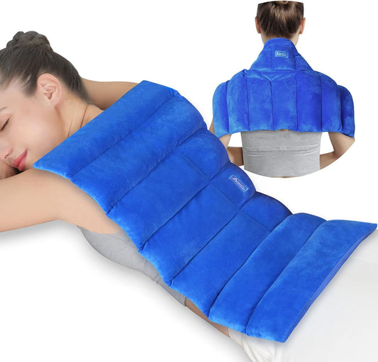 Atsuwell Large Microwave Heating Pad for Back, 22x13 | Dual Fabric, Flaxseed, Millet & Clay Beads Filling, Moist Heat Therapy for Soothing Back, Neck, Shoulder Discomfort
