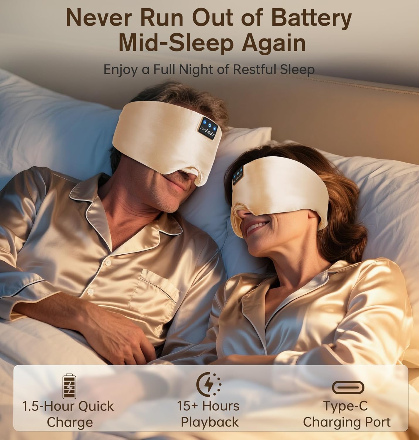 LC-dolida Luxurious Silk Soft Sleep Mask, Sleep Headphones with Bluetooth 5.4 for Side Sleeper, Total Blackout Eye Sleeping Mask for Women and Men, Ideal Gift for Restful Sleep, Travel(Black)