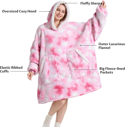 Kipswiza Wearable Blanket Hoodie Gifts for Women and Men, Oversized Cozy Warm Flannel Sherpa Hooded Blankets Sweatshirt with Giant Pockets for Adult and Teens, Dark Gray
