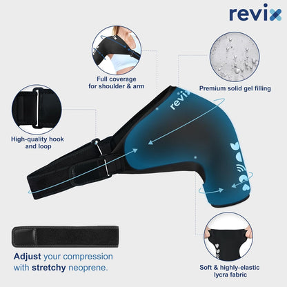 REVIX Shoulder Ice Pack Wrap for Rotator Cuff Cold Therapy, Premium Solid Gel Ice Pack for Shoulder with Soft Lycra, Reusable Shoulder Brace Ice Sleeve for Men Women Post-Workout Recovery & Discomfort