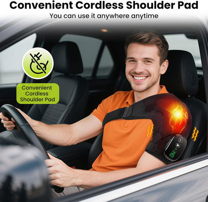Cordless Shoulder Heating Pad with Vibration for Rotator Cuff Pain Relief, Arm Heated Massage Pad, Shoulder Support Brace with 3 Heating Levels & Vibration, Left or Right