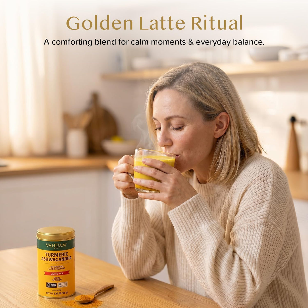 VAHDAM Turmeric Ashwagandha Latte Mix(3.53oz|40 Cups) Herbal Supplement