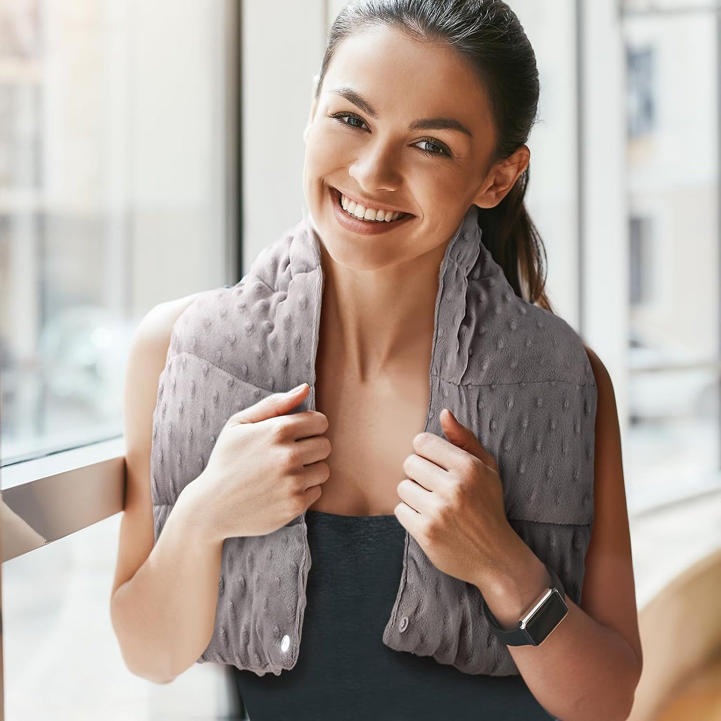 SmoothNovelty 4 lb Sensory Weighted Neck Wrap 32 x 8 Inch Shoulder Wrap Weighted Neck Shoulder Pad Glass Bead Filled Dual Texture for Adults Relaxation(Purple)