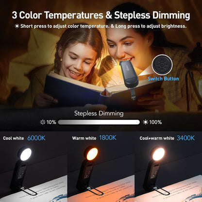 VAVOFO USB Rechargeable Book Light, Blue Light Blocking, Amber Clip-On Bookmark Shaped Reading Light, Eye Care 6 LEDs With 9 Lighting Modes for Bookworms (Grey)