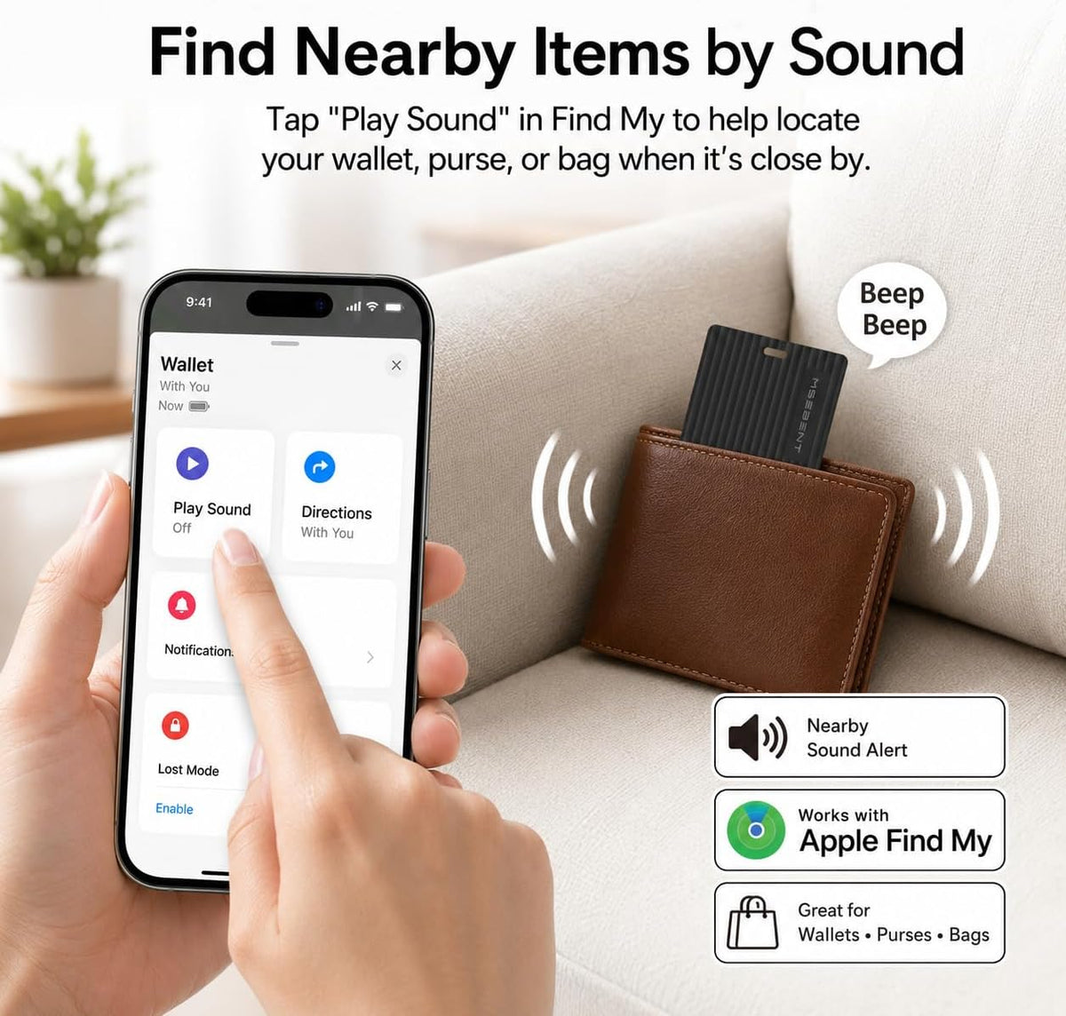 Air Tag Wallet Tracker Card, Rechargeable with Wireless Charging, Works with Apple Find My (iOS Only), Apple MFi Certified, IP67 Waterproof Item Finder for Wallet, Passport & Luggage