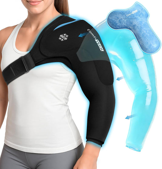 ComfiTECH Dual-Gel Shoulder Arm Ice Pack Wrap with Extended 30-Min Cooling, Detachable Cold Pack & Flexible Gel Ice Sleeve for Volleyball Pitchers, Post-Workout Recovery, Muscle Relaxation, Large
