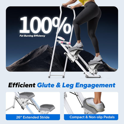 MERACH Stair Stepper for Home Gym Exercise, New Version Stairmaster for Full-Body Workout, Compact Folding Stair Climber with Extended Step Range, Adjustable Handlebar/Pedal