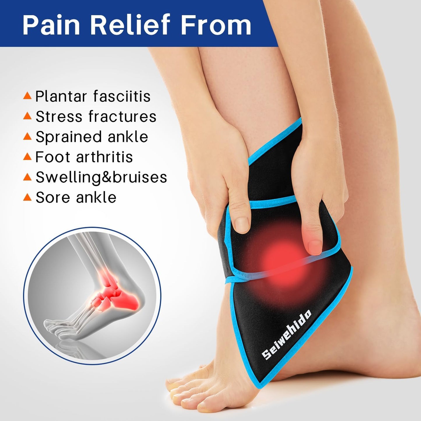 Ankle Ice Pack Wrap for Heel Swelling Pain Relief Reusable Gel Hot Cold Compress for Achilles Tendonitis Plantar Fasciitis, Post-Surgery, Sports Injury(1pcs,Blue)