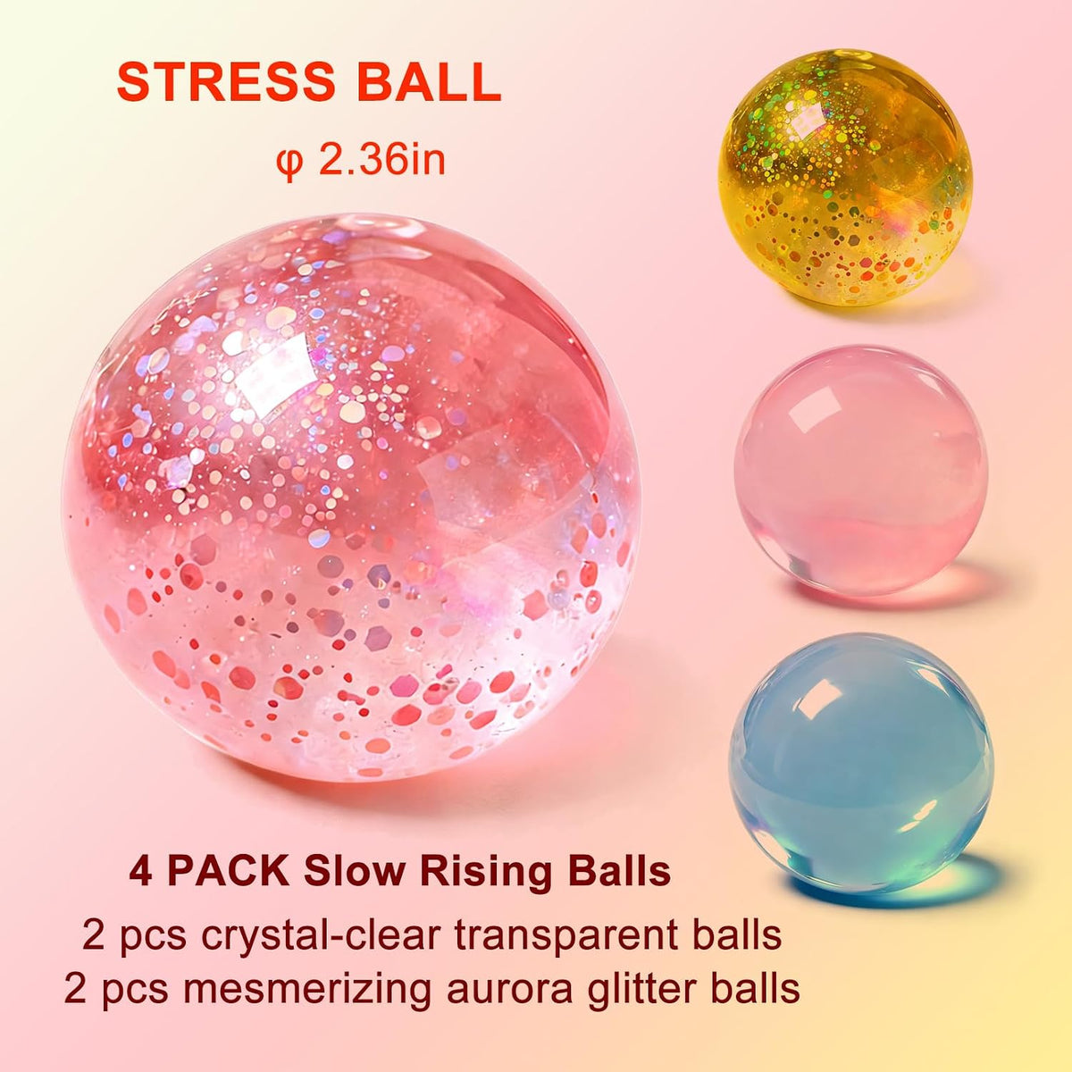 Coconut Oil Squishy, 2 Pack Crystal-Clear Transparency Stress Relief Balls