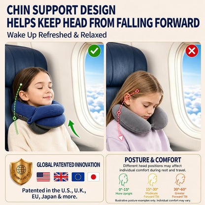 BUYUE Travel Neck Pillows for Airplanes, Memory Foam 360° Head Support Sleep for Long Flight, Skin-Friendly & Breathable, Kit with Eye Mask, Earplugs and Storage Bag (Adult, Grey, 90+ lbs)
