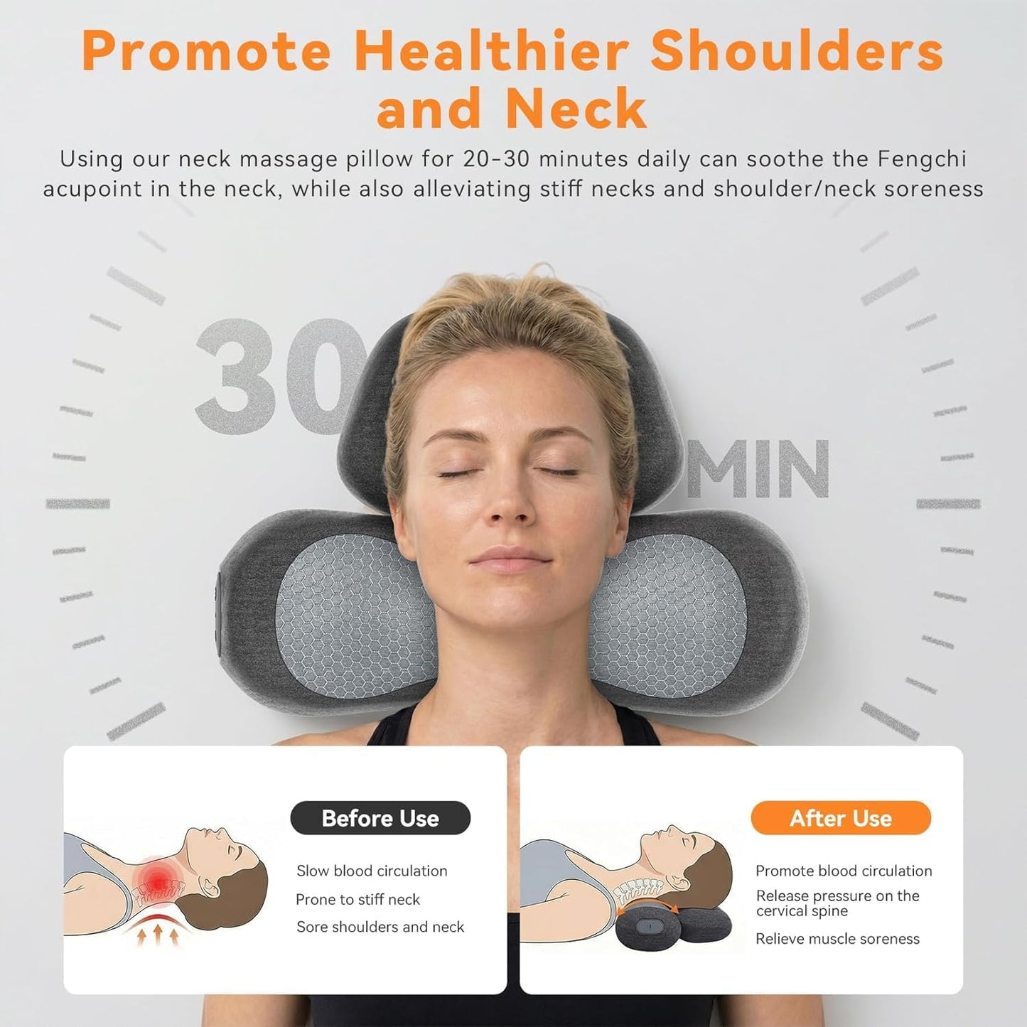 Yunari 3-in-1 Cordless Cervical Neck Support Pillow with Gentle Heat and Airbag Compression, Ergonomic Vibration Pillow for Home, Office and Travel Relaxation (Grey)