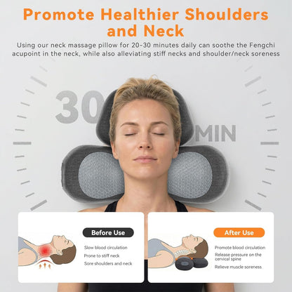 Yunari 3-in-1 Cordless Cervical Neck Support Pillow with Gentle Heat and Airbag Compression, Ergonomic Vibration Pillow for Home, Office and Travel Relaxation (Grey)