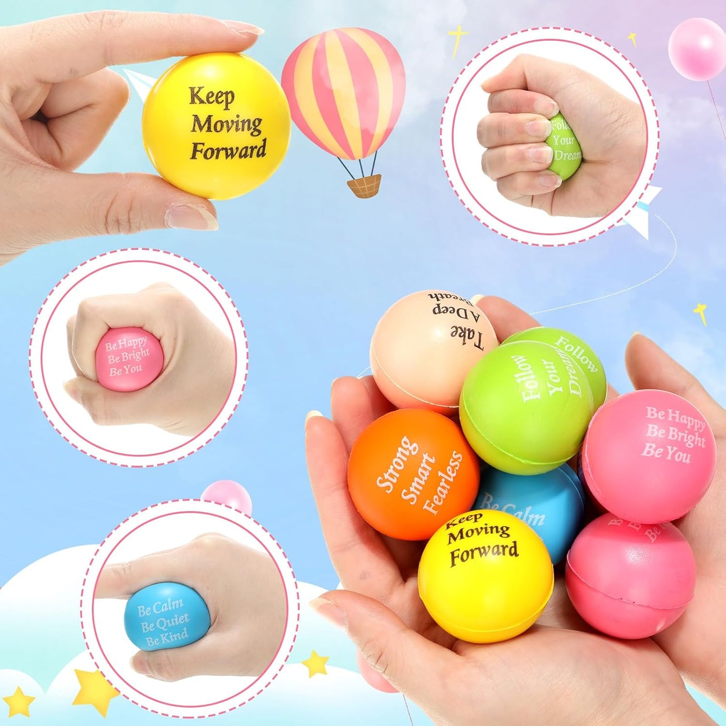 Jenaai 100 Pcs Motivational Fidget Balls, Inspirational Gifts, 6 Colors