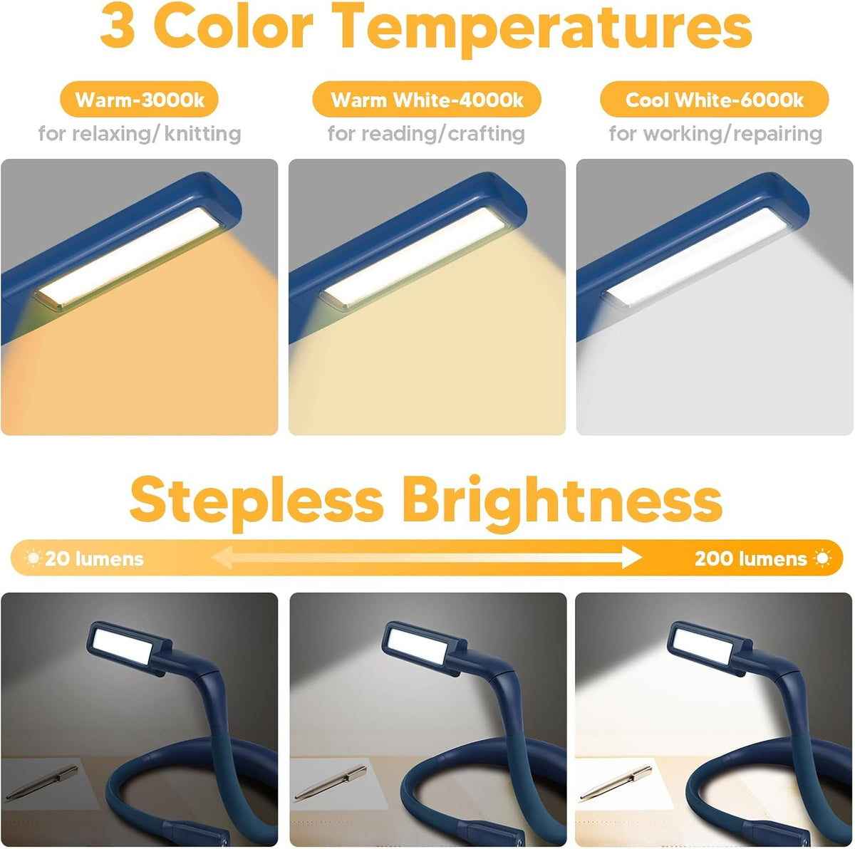 Reading Light, Rechargeable Neck Light, Stepless Dimming Book Light