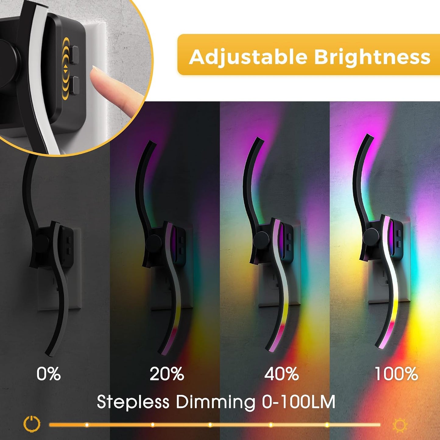 L LOHAS LED Night Lights Plug into wall, Amber Night Light with Adjustable Brightness, Plug in NightLight with Auto Light Sensor, Wall Sconce-Style Design Night Light for Bathroom,Hallway, 2 Pack