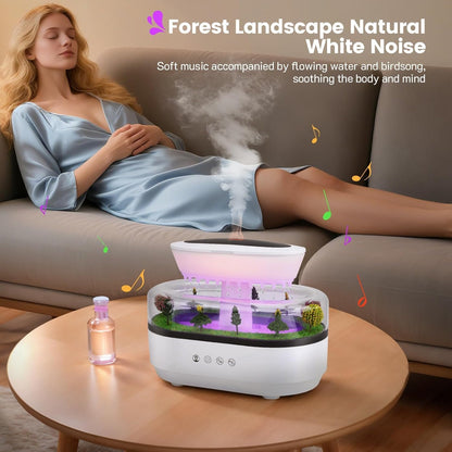 Raindrop Humidifier Diffuser, 250ml Raindrop Aroma Diffuser, LED Mood Light, Auto Off, Micro Landscape Natural Raindrop Cool Mist Humidifier for Bedroom/Yoga/Meditation(White)