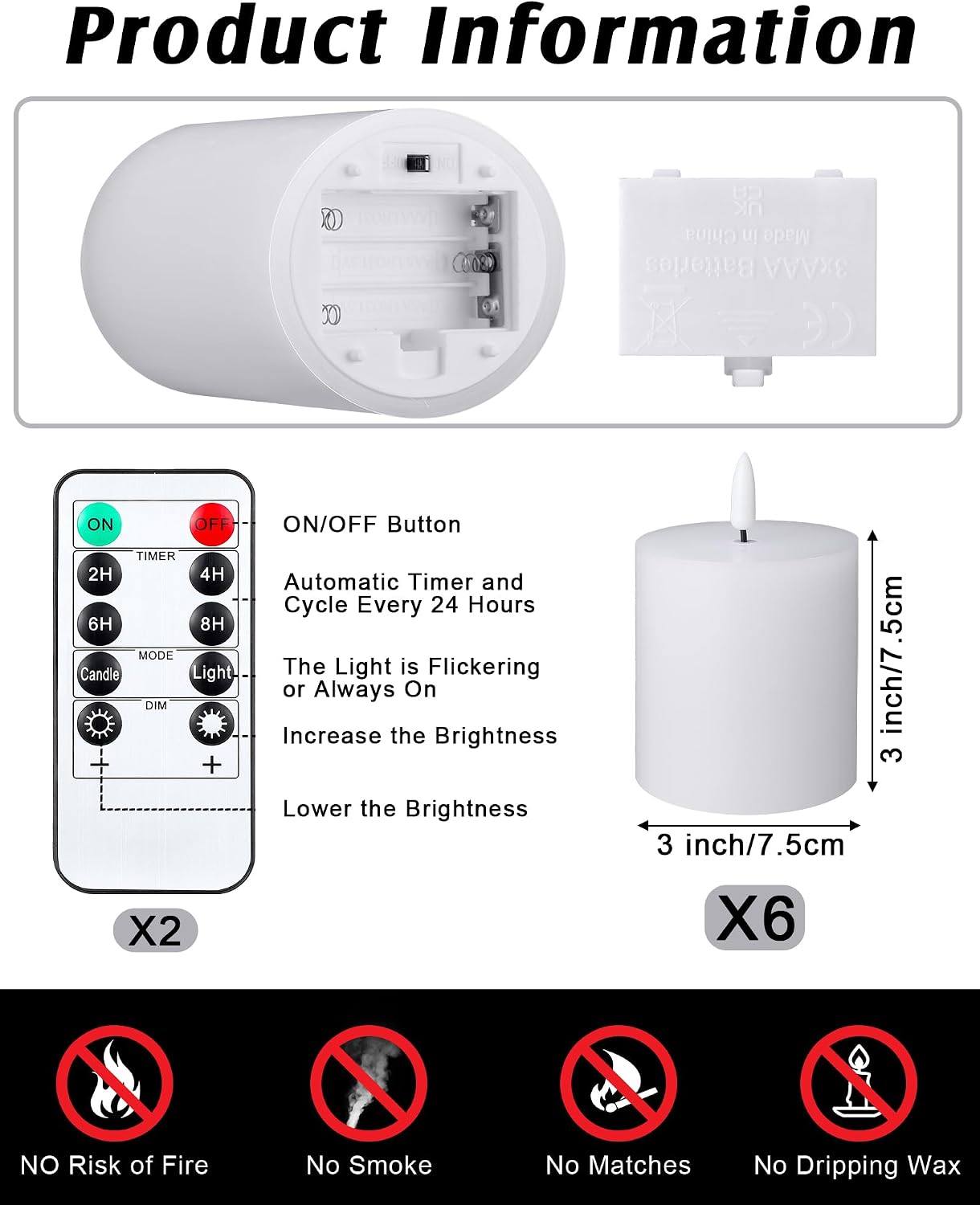VIHOSE 12 Pack White Flameless Candles Set with Remote and Timer Flickering Flameless Battery Candles Flat Top LED Pillar for Wedding Outdoor Home Festival Decoration(D 3'' H 4'' 5'' 6'')