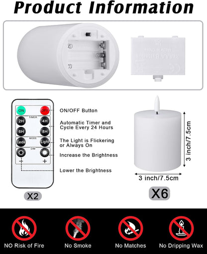 VIHOSE 12 Pack White Flameless Candles Set with Remote and Timer Flickering Flameless Battery Candles Flat Top LED Pillar for Wedding Outdoor Home Festival Decoration(D 3'' H 4'' 5'' 6'')