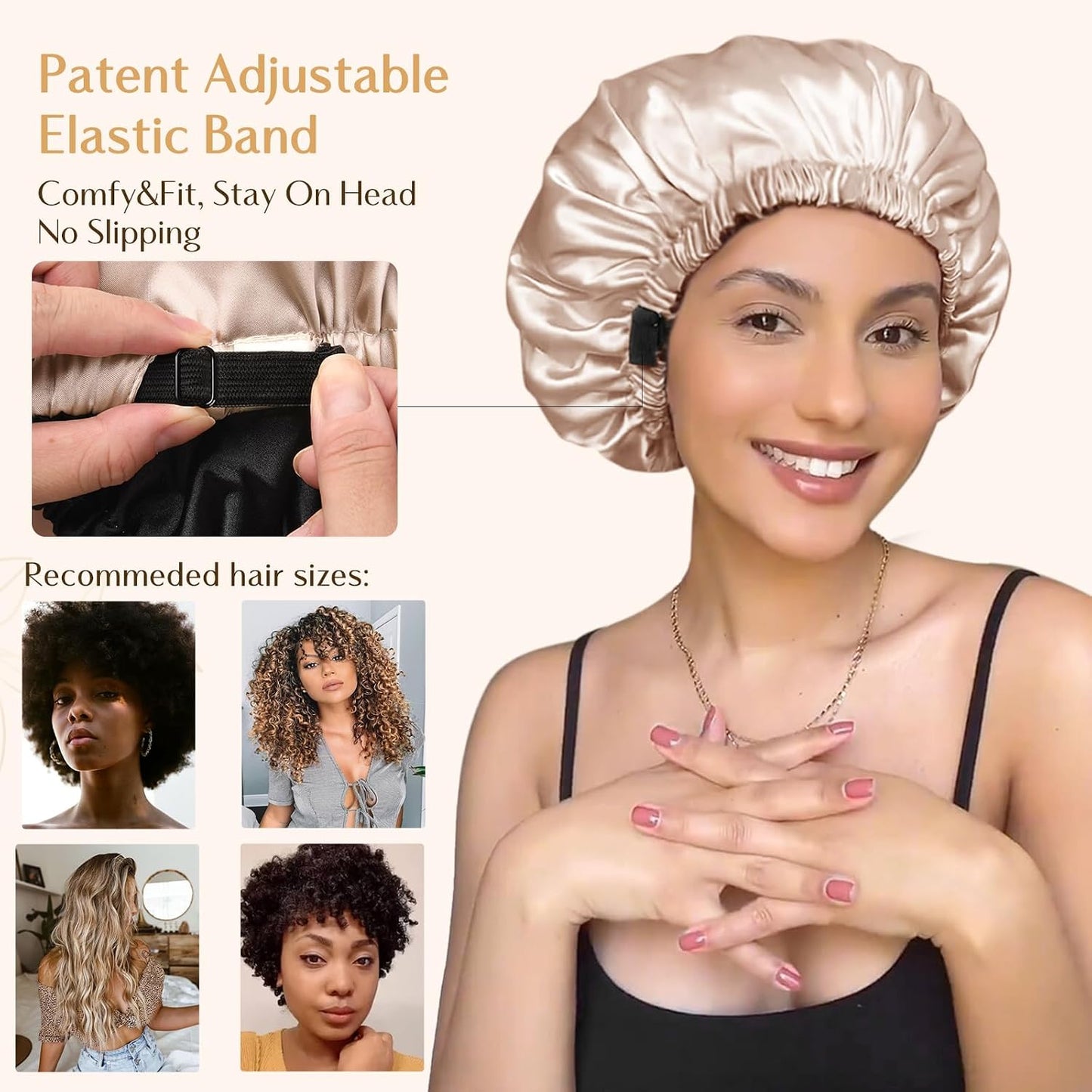 YANIBEST Adjustable Satin Bonnet Double Layer Hair Bonnet for Sleeping Bonnets for Women Hats Curly Natural Hair, Blush Pink