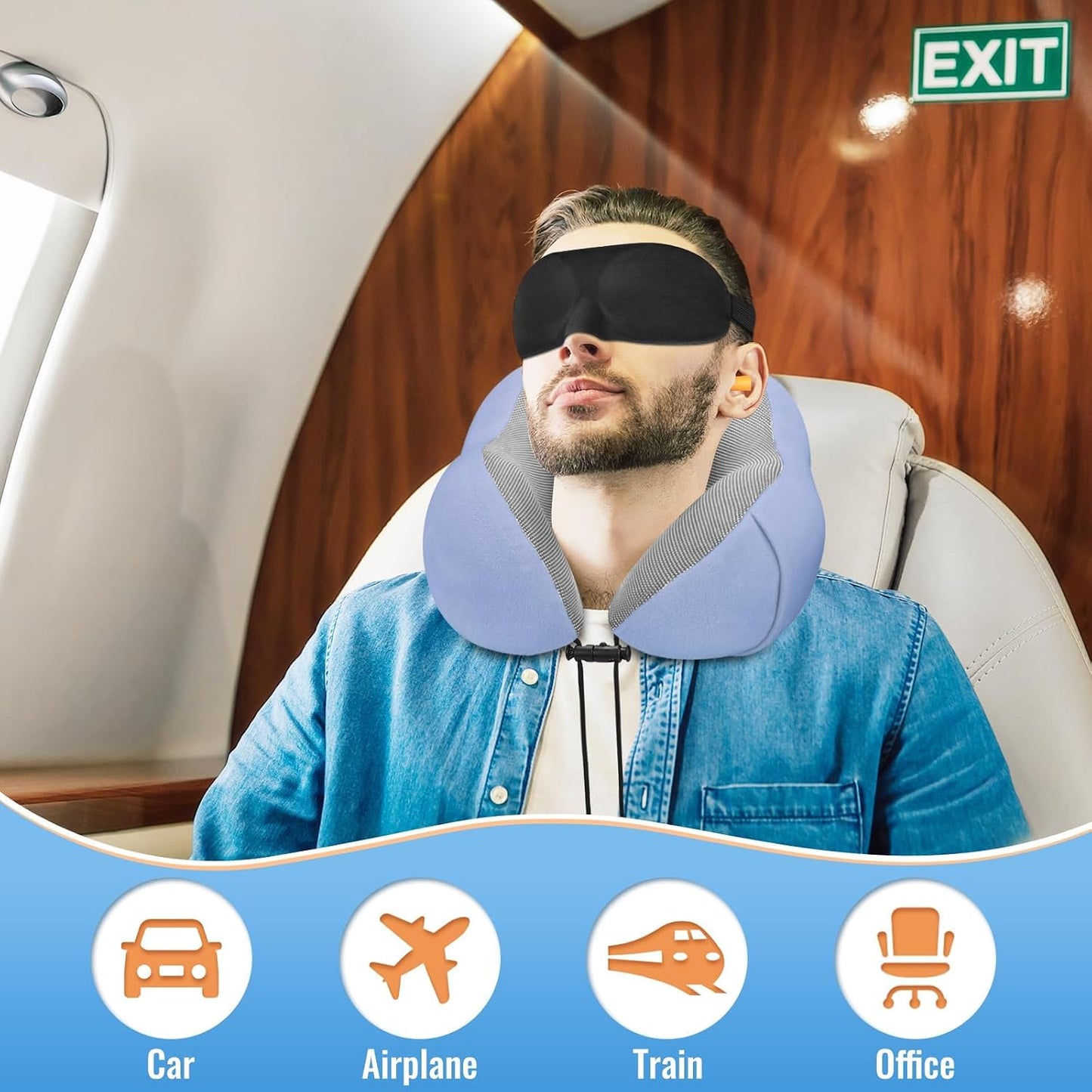 CloudBliss Travel Pillow for Airplane, Memory Foam Neck Pillow for Travel, Compact Flight Pillow with Eye Mask, Earplugs, Carry Bag, Travel Neck Pillow for Long Flight Sleep, Plane Accessories, Black