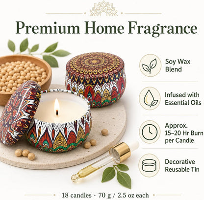 Scented Candles Gift Set for Women, 4 Pack Soy Wax Candles in Classic Bohemian Tins, Aromatherapy Candle Set, Birthday Gifts for Mom, Thank You Gifts