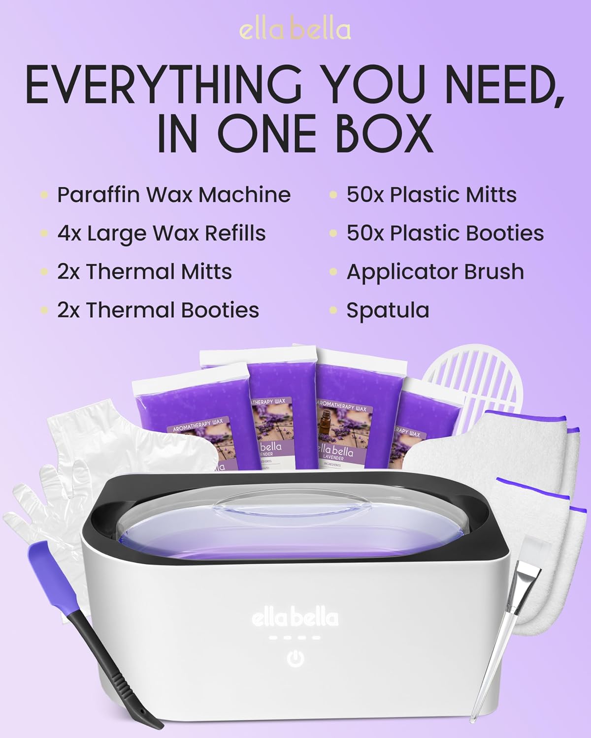 ELLA BELLA® Paraffin Wax Machine for Hand and Feet • Parafin Wax Warmer • Everything in One Kit – Paraffin Wax Refills, Mitts & Booties • Soothing Relief with Parrafin Wax • At Home Spa Experience