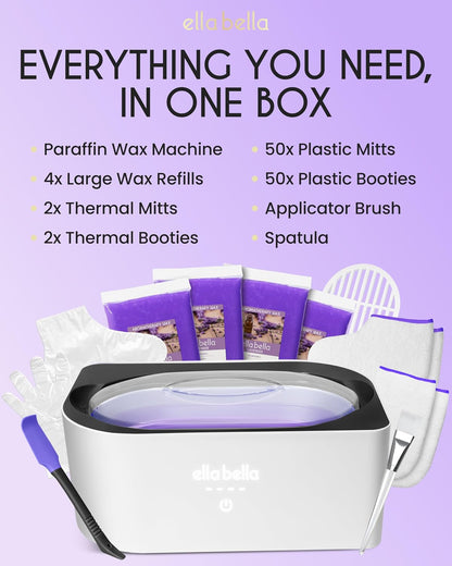ELLA BELLA® Paraffin Wax Machine for Hand and Feet • Parafin Wax Warmer • Everything in One Kit – Paraffin Wax Refills, Mitts & Booties • Soothing Relief with Parrafin Wax • At Home Spa Experience