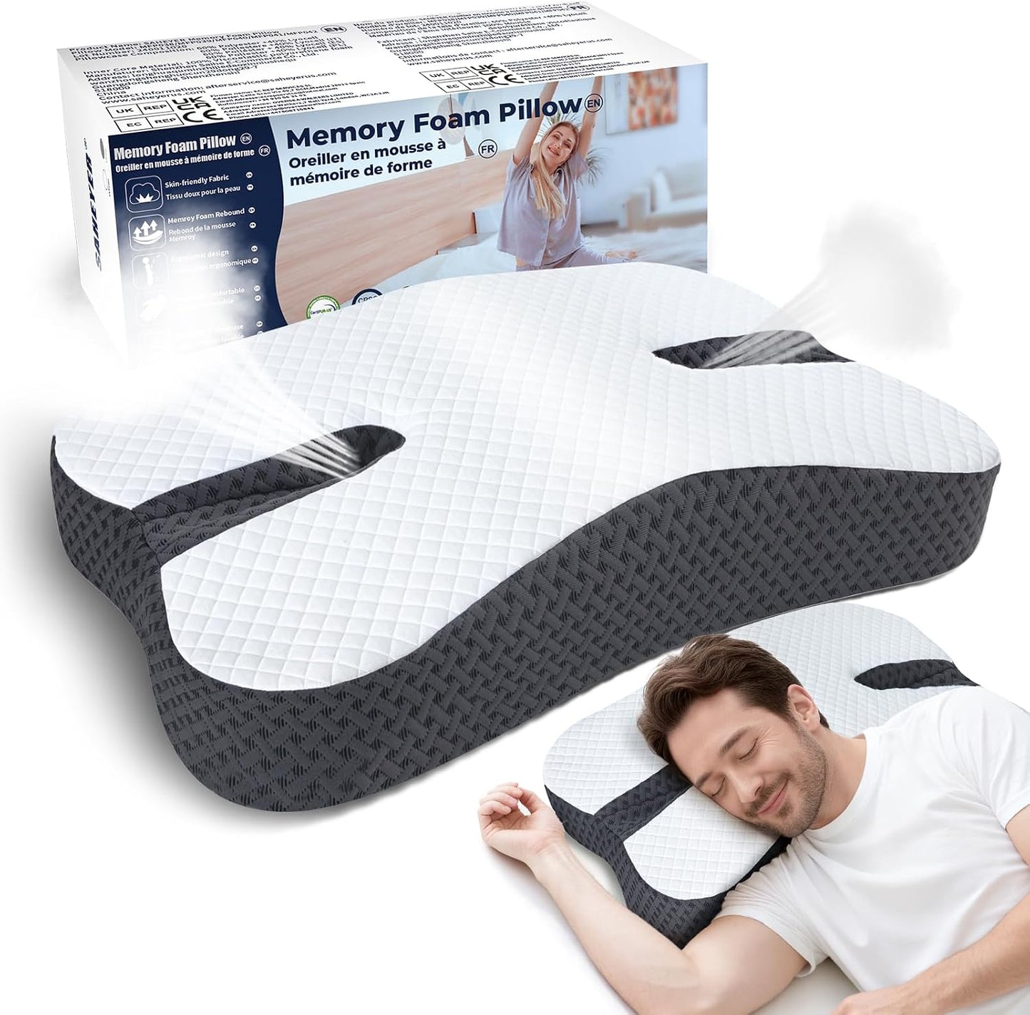 SAHEYER Anti-Snoring Pillow for Side Sleepers, Stop Snore Aid with Memory Foam, Orthopedic Pillow for Sleeper, Snoring Solution and Remedy, Anti-Snore Devices, White