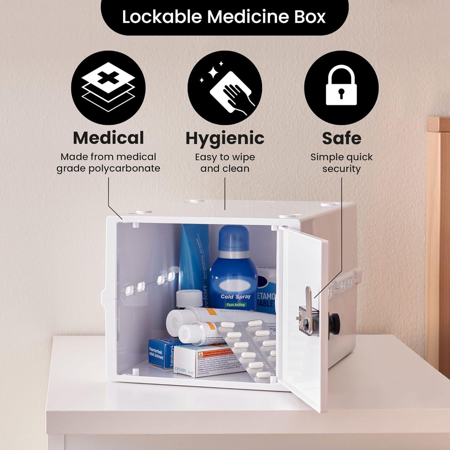 Lockabox One™ | Premium Lock Box | Medium Combination Lock Box For Food, Medicine & Home Safety | External Size 12 x 8 x 6.6 inches (Crystal)