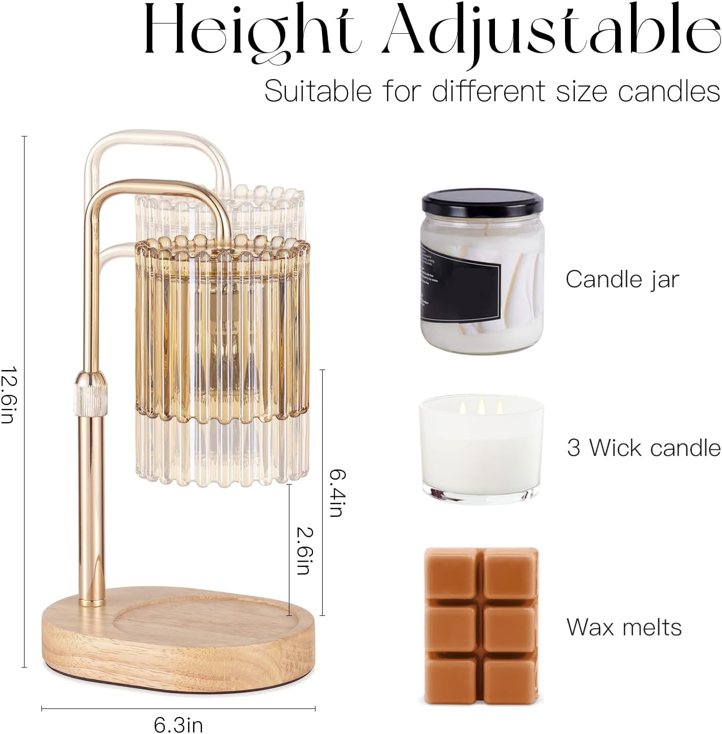 Candeldo Candle Warmer Lamp with Timer: Black Candle Warming Lamp Height Adjustable Wax Melt Warmer Dimmable Modern Farmhouse New Home Bedroom Decor Mothers Day Housewarming Gift for Women