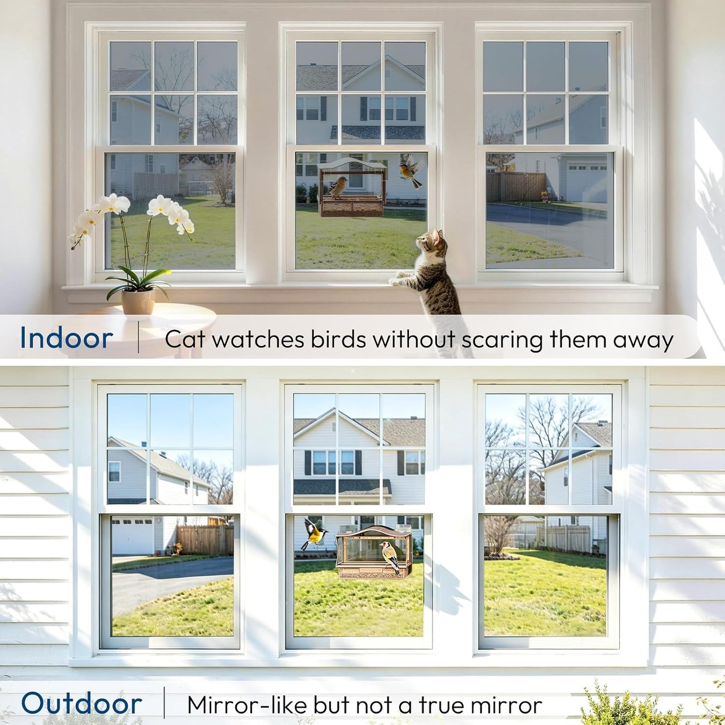 rabbitgoo Window Privacy Film One Way Window Tint for Home, Removable Reflective Heat Sun Blocking Anti UV Glass Door Covering, Mirror Tinting Film House Office, 17.5 Inch X 6.5 Feet, Black Silver
