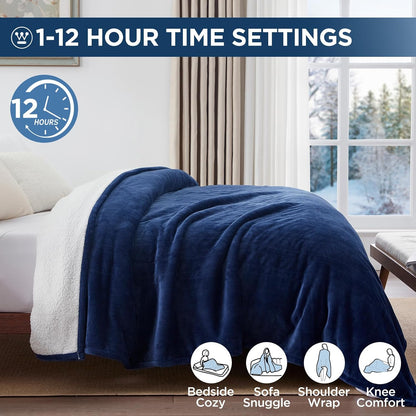 Westinghouse Heated Throw Blanket, Electric Blanket Throw with 6 Heating Levels and 2-10 Hours Time Settings, Flannel to Sherpa Super Cozy Heated Blanket Machine Washable, 50x60 inch, Charcoal