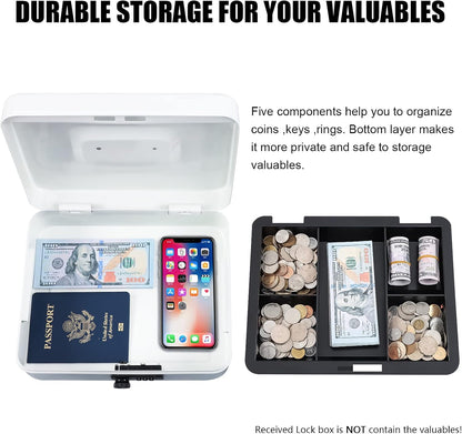 KYODOLED Cash Box with Combination Lock Safe Metal Money Box with Money Tray for Security Lock Box 7.87"x 6.30"x 3.35" Black