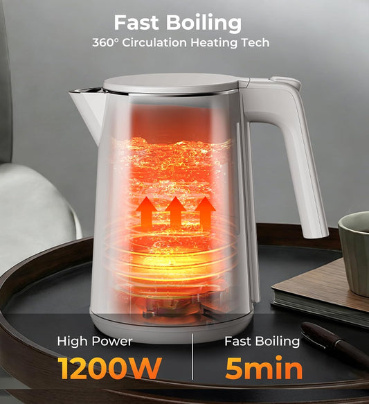 Electric Kettle, 1.0L Fast Boiling with 7 Temperature Settings, Auto Shut-Off & Boil-Dry Protection, Stainless Steel Interior, 4 Hour Keep Warm, Cool Touch Double Wall, Perfect for Coffee & Tea, White