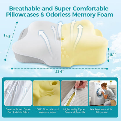 BDEUS Sleep Apnea Pillow, Cervical Neck Pillow for Pain Relief, Ergonomic Side Sleeper Pillow for Adults, Orthopedic Contour Memory Foam Pillow for Neck Support, Anti Snore, Cooling, White
