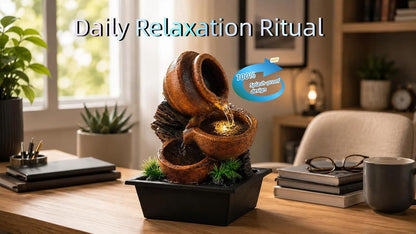 Tabletop Water Fountains, 10.6" Indoor Waterfall with Relaxing Warm Lights & Quiet Pump, Small Soothing Sound Machine, Feng Shui Decor for Good Luck, Relaxation & Meditation