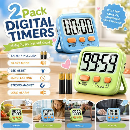 Antonki 2 Pack Digital Timer for Kids Classroom Kitchen Timers for Cooking