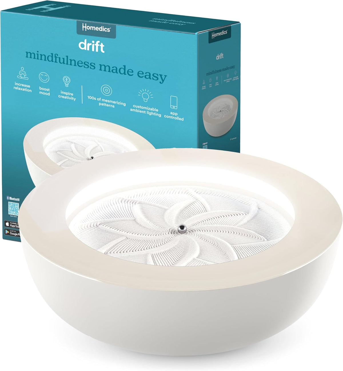Homedics Drift 11” Sandscape – Version 2.0 with Updated Connected Experience, Smart Wi-Fi Zen Table Décor, LED Ambient Light, Modern Sand Art for Relaxation & Mindfulness, Home & Office Calm Décor
