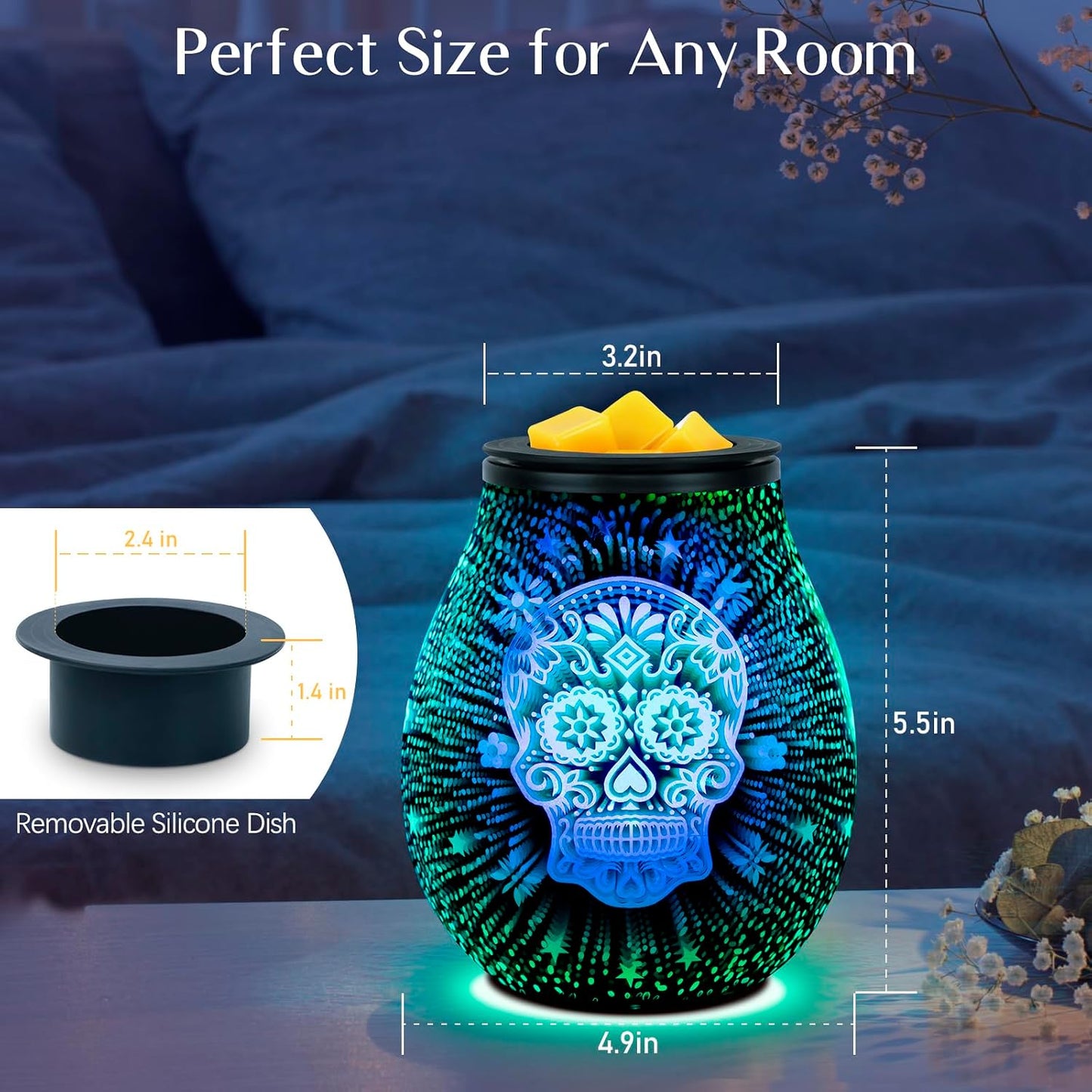 Wax Melt Warmer for Scented Wax- Glass Wax Melter for Home Fragrance with Removable Tray, Essential Oil Warmer Wax Cubes Burner Aroma Night Light for Home Office Bedroom Decor Gifts for Women