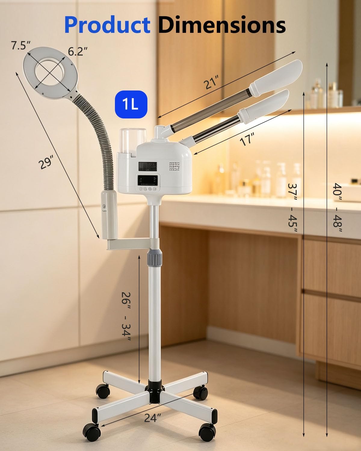 Artist hand Professional Facial Steamer with 5X LED Magnifying Lamp 3 in 1