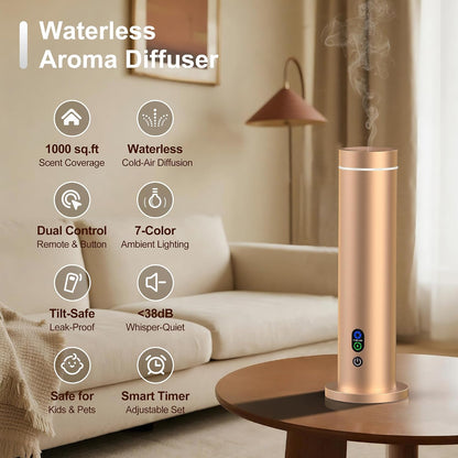 Maromalife Waterless Diffuser, Essential Oil Diffuser, 1000 Sq.Ft Coverage Scent Diffuser – Plug-in Only, Adjustable Mist, Remote, Mood Lights for Home & Office, Large Room, Hotel, Black
