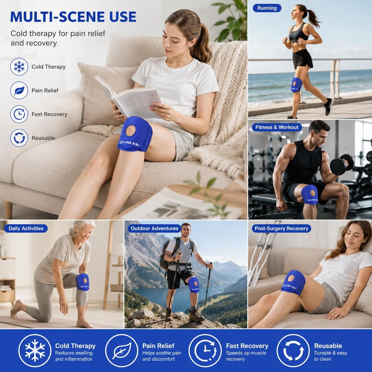 WORLD-BIO 2 Pcs Knee Ice Pack Wrap, Reusable Ice Pack for Knee Pain Relief