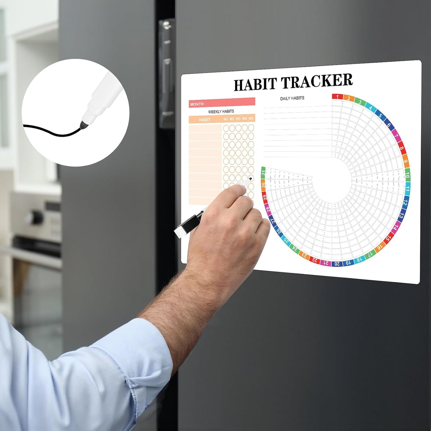Habit Tracker Calendar Magnetic Whiteboard for Refrigerator Daily Weekly and Monthly Goal and Habit Tracker Motivational Goal & Planner Journal (Color)