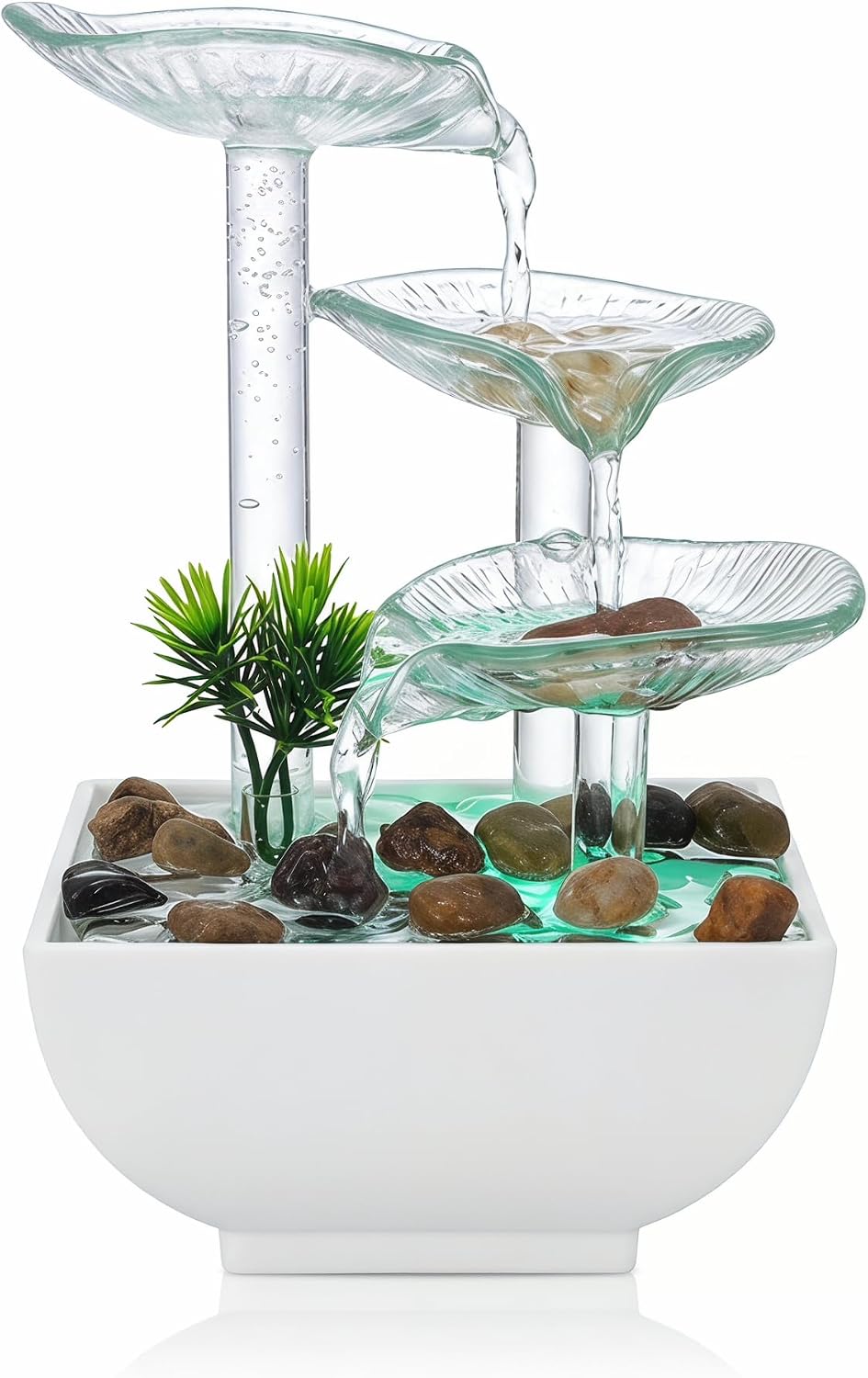 Tabletop Fountain,Indoor Water Fountain,Home Fengshui Décor Zen Relaxation Soothing Sound Machine for Office,Living Room,or Bedroom,Green Lotus,Hummingbird & Pink Flower