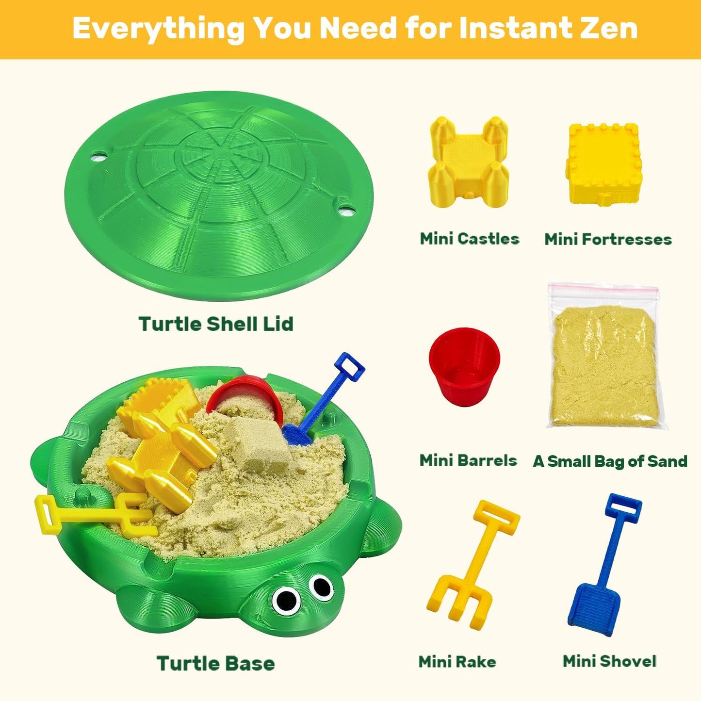 Mini Turtle Sandbox Zen Garden for Desk, Desktop Sandbox on the Go Stress Relief, Mini Desk Zen Sand Garden Kit with Lid, Funny Coworker, Birthday, Friend Gifts Idea