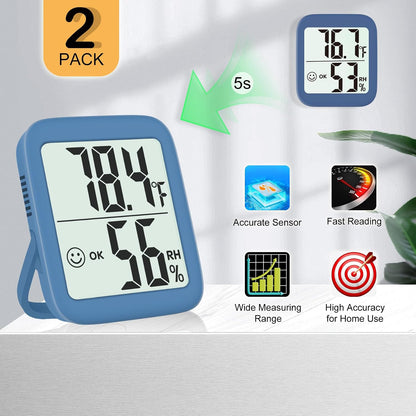 Antonki 2 Pack Room Thermometer for Home, Hygrometer Indoor Humidity Meter Gauge, Digital Temperature and Humidity Monitor Sensor for House, Terrarium, Incubator, Greenhouse - Battery Included