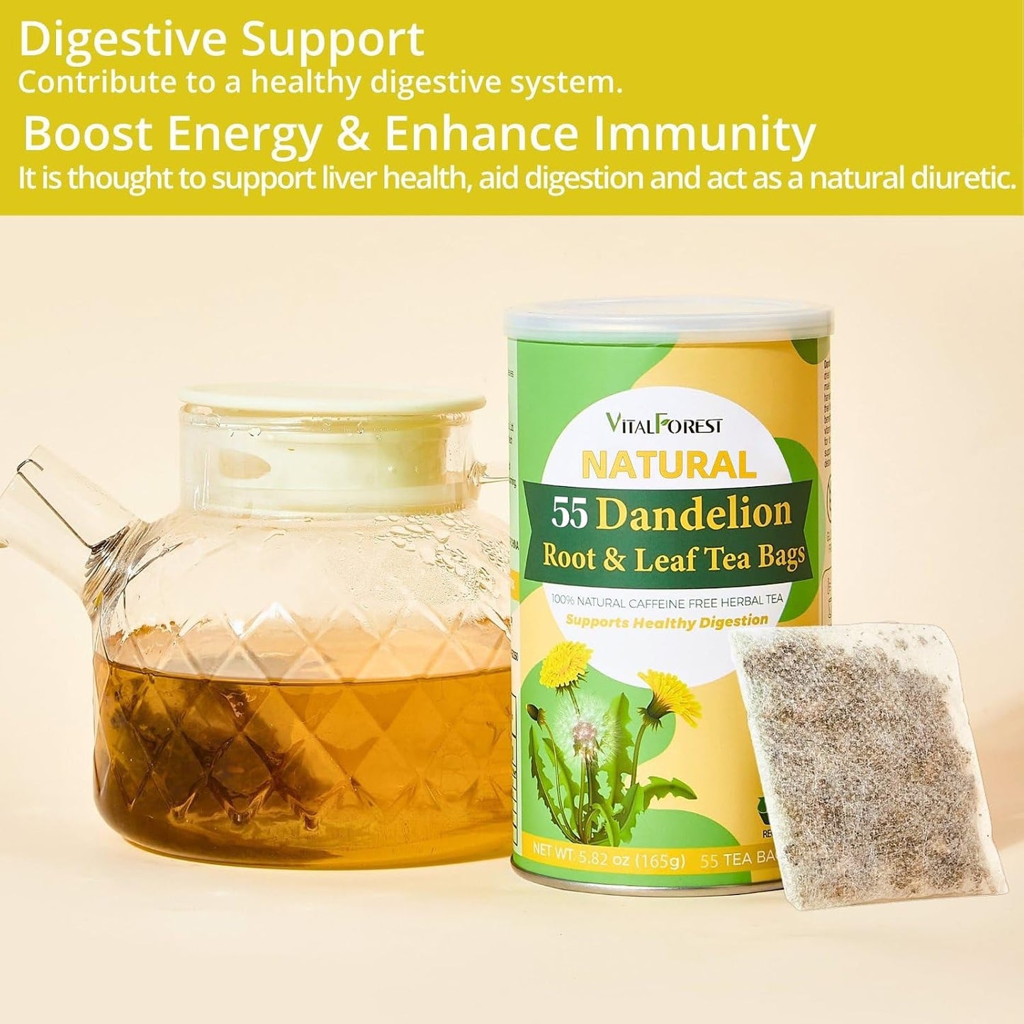 60 Lemon Balm Tea Bags - VitalForest Dried Lemon Balm Leaves Tea -1.5g/Bags, Calming Herb, Stress Relief & Sleep Support, Non-GMO, Caffeine-Free