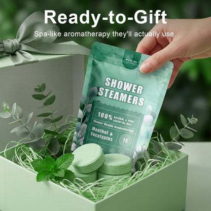 Shower Steamers Aromatherapy 15-Pack Shower Bombs Gifts for Wife, Fathers Day Organic Menthol & Eucalyptus for shower Natural Essential Oil,CNA Week Gifts for Mom Dad Wife Women Men Bath Stress Relief